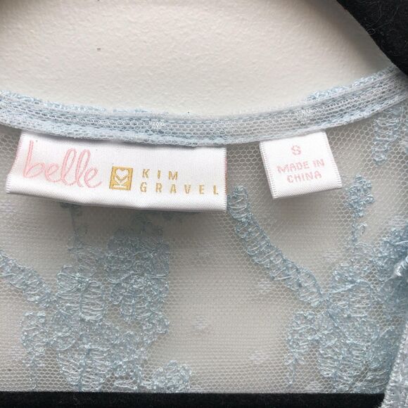 Belle Kim Gravel Lace Womens Small Blue Sheer Embroidered Duster Fairy Boho - Picture 4 of 10